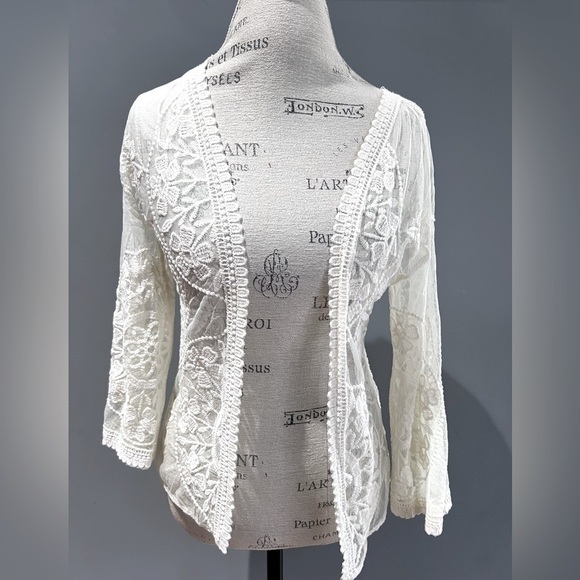 Rebellion Sweaters - Rebellion Again Mesh & Floral Embroidery Open Cardigan Bed Jacket L